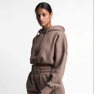 2024 luxe Streetwear pull à capuche femmes respirant 100% coton à manches longues Style court grande taille lavé Techniques hiver - Product Image 5