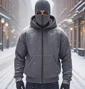 Ensemble surdimensionné pour femmes de qualité supérieure avec strass : sweat à capuche en jean personnalisé avec fermeture éclair, délavage vintage délavé à l'acide, embossé de haute qualité - Product Image 2