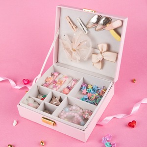 PU Leather Kids Jewelry & Hair Accessories Organizer Box Gift Set Storage Case with Clip Bracelets <b>Rings</b> Elastic Bands - Product Image 1