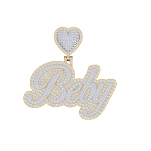 14k <b>Solid</b> <b>Gold</b> Baby Heart Hip Hop Moissanite Iced <b>Pendant</b> Necklace for Party - Product Image 1