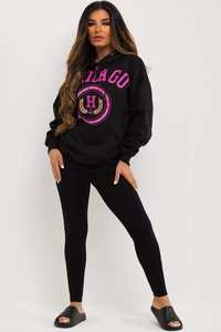 Sweat-shirt à capuche oversize personnalisé noir pour femmes, pullover imprimé Chicago sur toute la longueur, sweats à capuche anti-rides et respirants pour femme, sweat à capuche de gymnastique - Product Image 6