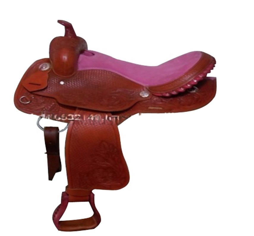 Selle Cheval Western Barrel – Noir Et Rose – Taille 10-18" – Cuir – Neuve Avec Jeu D'attache Gratuit