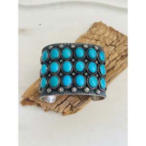 Kevin Billah Kingman Fashion <b>Cuff</b> <b>Bracelet</b> Turquoise & Sterling <b>Silver</b> Cluster Design - Product Image 1