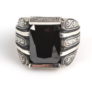 925 Sterling Silver Handcrafted Men's <b>Ring</b> with Rectangular Onyx Stone and Pen Design Bezel Setting Gift - Product Image 4