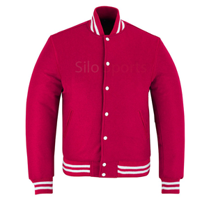 2025 OEM High Street Style Hombres All Wool Varsity Letterman Chaqueta de béisbol Rosa con ribete blanco Precio al por mayor Chaquetas Low Moq - Product Image 1