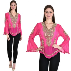 2025 Romanian Best Selling Ladies Casual Blouse <b>Tops</b> Kurti Fashionable Sequin Beaded Embroidered Long Sleeved Party Wedding Wear - Product Image 6