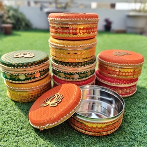 Caja de acero decorativa de loto de 250, 500 gramos, caja de regalo de Ramadán Eid, recuerdo de boda, caja de almacenamiento Laddoo dulce, favores tradicionales indios - Product Image 2
