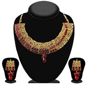 Soha Fashion Fine Jewelry <b>Set</b> <b>Gold</b> Plated Maroon Kundan Necklace - Product Image 1