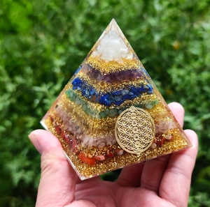 Pirámide de Mandala de cristal de siete chakras, Kit de protección para meditación, Yoga, generador de energía de resina, pirámide de orgón - Product Image 5