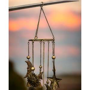 Sun N Moon Recycled Iron Hanging Windchime Beads Bells Suncatcher Indian Antique Country Farmhouse Bohemian Home Dcor Boho Yard - Product Image 6