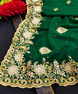 Ropa de boda de aspecto rico, bordado de seda, saree, India, para mujeres - Product Image 4