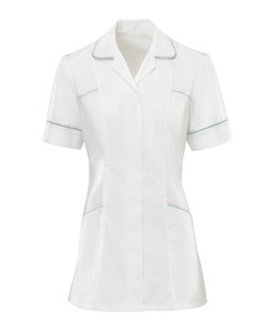Blouse de laboratoire unisexe blanche à manches courtes avec bordure menthe en toile, tenue de travail hospitalière KATBROS INDUSTRY, thermocollage sans couture - Product Image 3