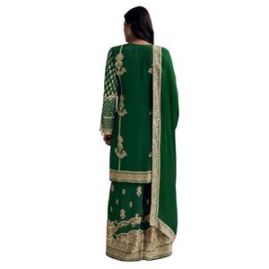 Verde scuro stampato crêpe Palazzo vestito con scollatura buco della serratura all'ingrosso donna abbigliamento etnico OEM fabbrica fornitore alla rinfusa - Product Image 5