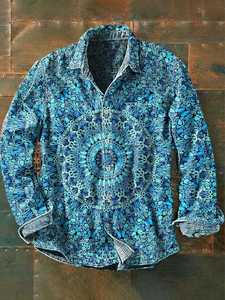 Men's Retro Floral Linen Long Sleeve <b>Shirt</b> Vintage Style <b>Party</b> Wear Breathable 100% Cotton Perfect Gift for Friends - Product Image 6