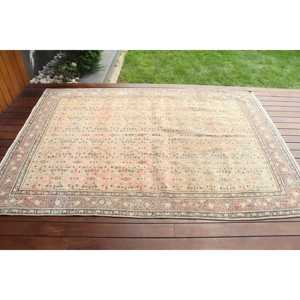 5x7.3 ft Turkish <b>Brown</b> <b>Wool</b> Eco-Friendly Patchwork Rug with Latex Backing Vintage Bordered Home Decor - Product Image 3