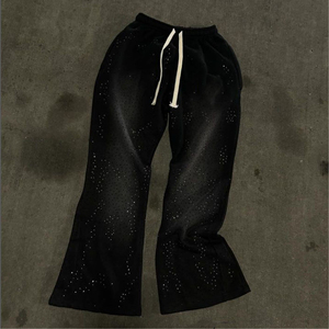 Pantalones Deportivos de Chándal Holgados con Estampado de Diamantes y Lavado Ácido Negro, Personalizados, Estilo Urbano, para Hombre - Product Image 5