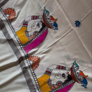 <b>Winter</b> Wool Long Women's Madhubani Mithila Art Shawl Wall <b>Decor</b> Handmade Dupatta - Product Image 1