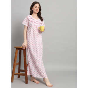 Camisón de Mujer 100% Algodón con Encaje, Elegante Estampado Floral Victoriano, Cuello Completo, Transpirable, Manga Media, para Verano y Otoño - Product Image 1