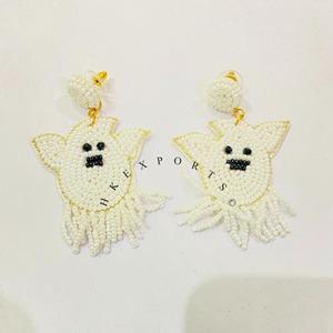 Pendientes de cuentas de Halloween de calabaza Boo hechos a mano, joyería festiva para vacaciones, accesorios de otoño espeluznantes para mujeres - Product Image 4