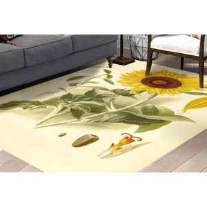 Alfombra Vintage con Diseño Botánico de Girasoles: Alfombra con Acentos Florales, Alfombra Estampada, Alfombra de Chenilla - Product Image 1