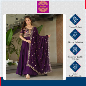 Vestido de Fiesta de Alta Costura FABZONE, Bordado, de Media Manga, en Seda Vichitra, Listo para Usar, con Dupatta - Product Image 2