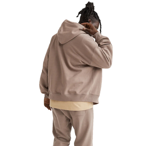 เสื้อมีฮู้ดซิปหน้าสำหรับผู้ชายเสื้อมีฮู้ดแบบรูดซิปสีน้ำตาลกาแฟทั่วไป - Product Image 4