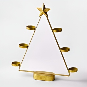 Modern Style Christmas 2024 Metal T <b>Candle</b> Holder Set With Wooden Marble Base Home Festival Decoration <b>Candle</b> <b>Tea</b> <b>Light</b> Holder - Product Image 2