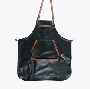 <b>Black</b> Leather Work Apron Cross-Back <b>Harness</b> Multi-Pocket Utility Design for Chef Barista Craftsmen Modern 2026 Leather Apron - Product Image 1
