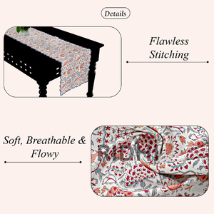 Camino de Mesa Decorativo Bordado en Azul Paloma y Rosa Flamenco, Estilo Boho Floral, de Algodón con Borde Festoneado, para Comedor Interior o Exterior, o para Bodas - Product Image 5