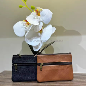 Nouveau personnalisé deux Zip pochette en cuir véritable femmes Mini en cuir véritable personnalisé porte-monnaie petit portefeuille porte-carte de crédit étuis - Product Image 3