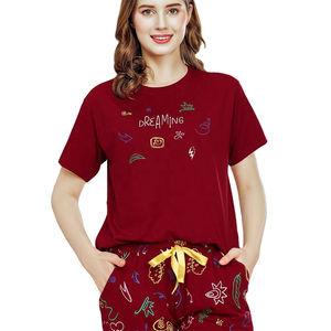 ชุดเสื้อยืดและกางเกงขาสั้นผู้หญิงคุณภาพดีที่สุดสำหรับฤดูหนาว ปรับแต่งได้ ผ้าฝ้าย 100% พิมพ์ลายลำลอง ชุดคู่ - Product Image 2