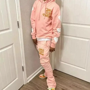 Survêtements impression bouffante 3D personnalisés ensemble de survêtements en polaire joggings en coton surdimensionnés ensemble pantalons de survêtement évasés et sweat à capuche pour hommes - Product Image 4