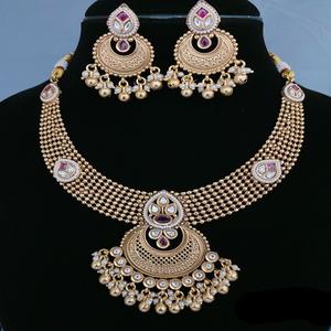 Ensemble collier et boucles d'oreilles plaqué or, qualité supérieure classique, finition antique, avec pierre Moissanite exclusive, pour fiançailles et mariage, pour femme - Product Image 1