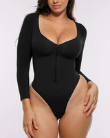 Body sculptant pour femme à manches longues, corset, contrôle du ventre, string, sans couture, avec fermeture à pression à l'entrejambe, fajas, forme du corps