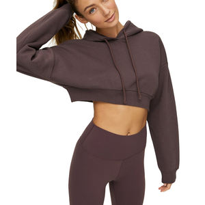 Venta al por mayor de sudaderas con capucha recortadas de mujer con logotipo personalizado Sudadera con capucha de algodón para mujer - Product Image 3