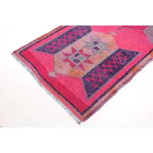Alfombra Turca Vintage, Alfombra de Pasillo de 3.3x10.1 pies, Alfombra de Lana Sólida Roja y Morada - Product Image 2