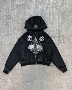 Distressed Zip UpVintage Acid Wash Heavyweight Full Zip Hoodie and Shorts Set Screen Printed Graphic Y2K Streetwear Tracksuit - Product Image 2