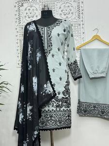 Présentation de la nouvelle collection Faux Georgette Fancy Broded Thread And Sequence Work Top & Palazzo With Digital Printed Dupatta - Product Image 2