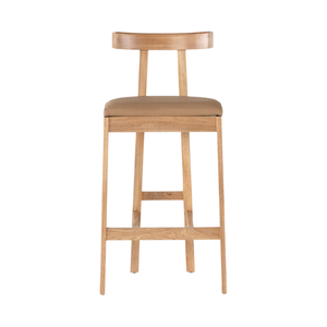 Tabouret de bar minimaliste en teck massif durable avec siège rembourré pour bar et comptoir modernes à domicile - Product Image 3