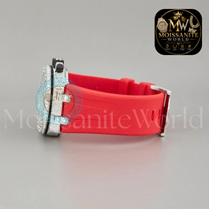 Half Iced out Premium VVS D Color Moissanite Diamond Wrist <b>Watch</b> Red <b>Rubber</b> Band <b>Watch</b> For Unisex On Best Factory Price - Product Image 2