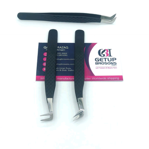 Revêtement en poudre noire professionnelle pointe argentée Volume de botte Extension de cils en acier inoxydable pince à épiler Logo personnalisé Instrument de beauté - Product Image 4