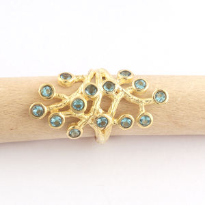 Bague de déclaration en Quartz bleu suisse à facettes, Collection exquise, Design en filigrane plaqué or 24k, bagues 7US, cadeau - Product Image 4