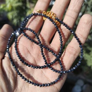 Collier ras de cou en spinelle noir AAA facetté rond de 3 mm, pierre précieuse naturelle, chaîne en argent plaqué, collier statement, mariage, fabrication de bijoux DIY - Product Image 2