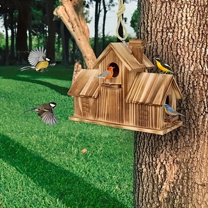 Casa de Pájaros de Madera Natural para Exteriores, con 3 Agujeros, Hecha a Mano, Colgante, para Jardín, Patio Trasero o Terraza - Product Image 4