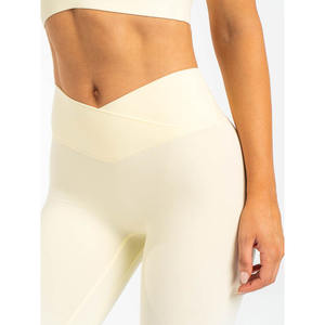 Logotipo personalizado Lemon Drop NKD Cross Waist Band Leggings High Cross Over Waist New & Active Wear Fashion Gym Leggings para mujeres - Product Image 6