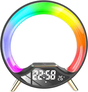 신제품 웨이크 업 무선 충전 LED 야간 조명 RGB 다채로운 분위기 BT 스피커 음악 램프