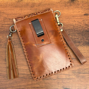 Hand Tooled Leather <b>Phone</b> Holster with <b>Belt</b> Clip High Quality Genuine Leather Crossbody <b>Mobile</b> Bags Cowhide Wristlet <b>Phone</b> <b>Pouch</b> - Product Image 6