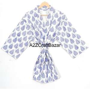 A2ZCraftBazar Veste kimono matelassée réversible en coton 100% imprimé à la main avec des motifs floraux, boutons recouverts - Design indien d'automne - Product Image 6