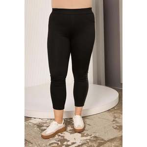 Leggings noirs grande taille RMG avec bordure en simili cuir pour femmes - Collants confortables pour l'hiver - Product Image 2