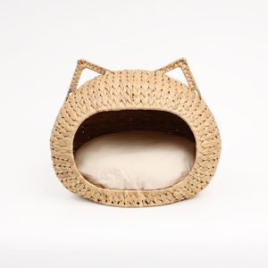 Lit pour animaux de compagnie en jacinthe d'eau tissé à la main de haute qualité avec motif solide Design surélevé avec oreilles Artisan direct Vietnam-Pet Supplier - Product Image 4